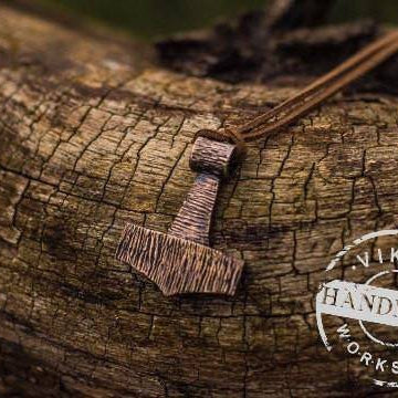 Thor's Hammer Mjolnir Pendant Viking Amulet Bronze Necklace Scandinavian Norse Jewelry (Stylization) - VikingsBrand