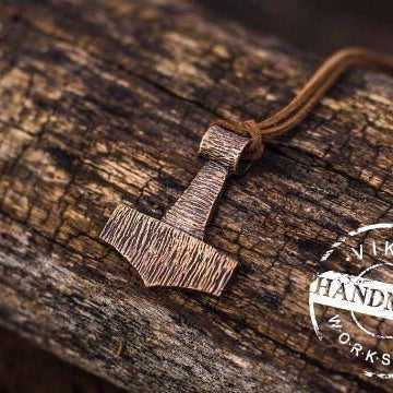 Thor's Hammer Mjolnir Pendant Viking Amulet Bronze Necklace Scandinavian Norse Jewelry (Stylization) - VikingsBrand