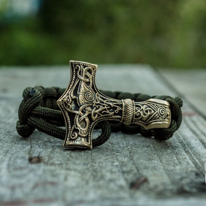 Thors Hammer Olive Paracord Bronze Bracelet - VikingsBrand