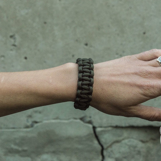 bronze Thor's Hammer bracelet, olive paracord – view 2