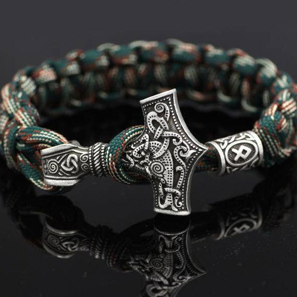 Thor's Hammer Paracord Bracelet With Rune - VikingsBrand