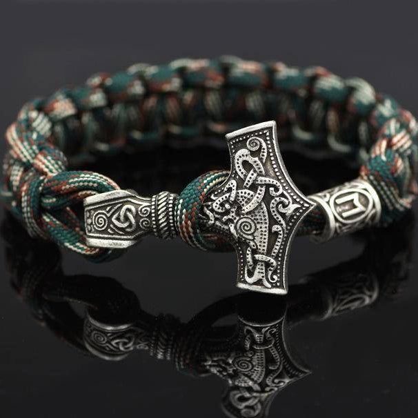 Thor's Hammer Paracord Bracelet With Rune - VikingsBrand
