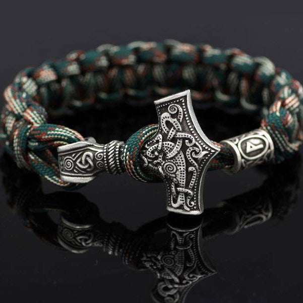 Thor's Hammer Paracord Bracelet With Rune - VikingsBrand