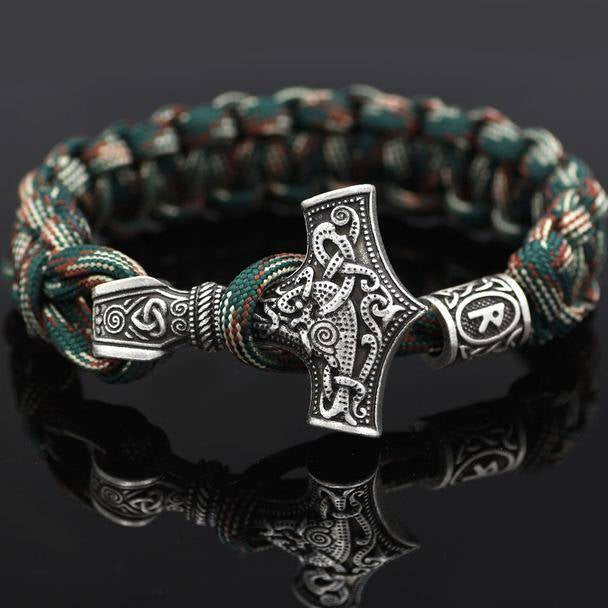 Thor's Hammer Paracord Bracelet With Rune - VikingsBrand