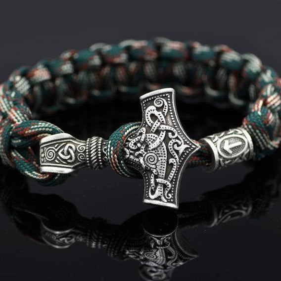 Thor's Hammer Paracord Bracelet With Rune - VikingsBrand