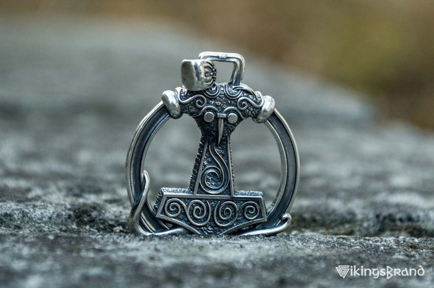Thors Hammer Viking Pendant with Ornament Sterling Silver Unique Handmade Jewelry