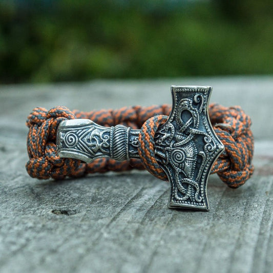 Viking paracord bracelet with 925 silver Thor's Hammer, grey – view 2