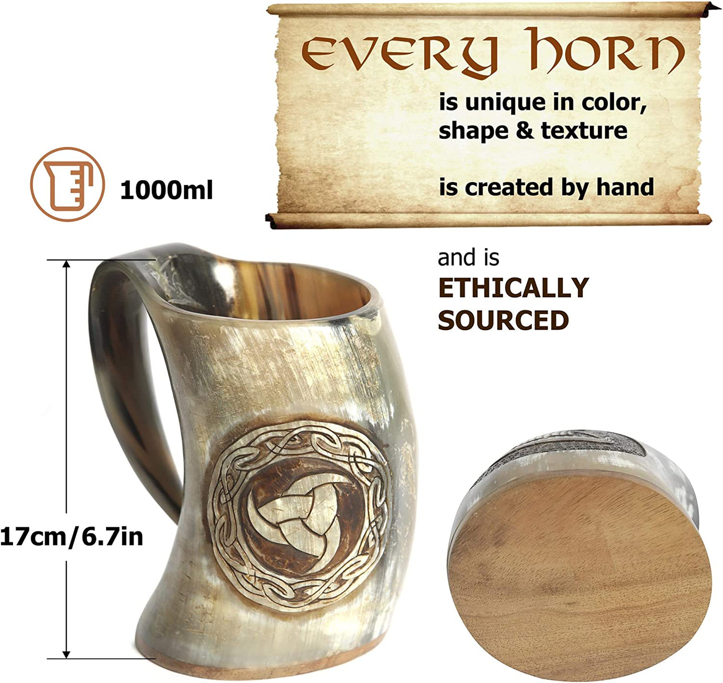 Triple Horn of Odin - 6.5 inches - Viking Drinking Horn Mug USA Shipping only