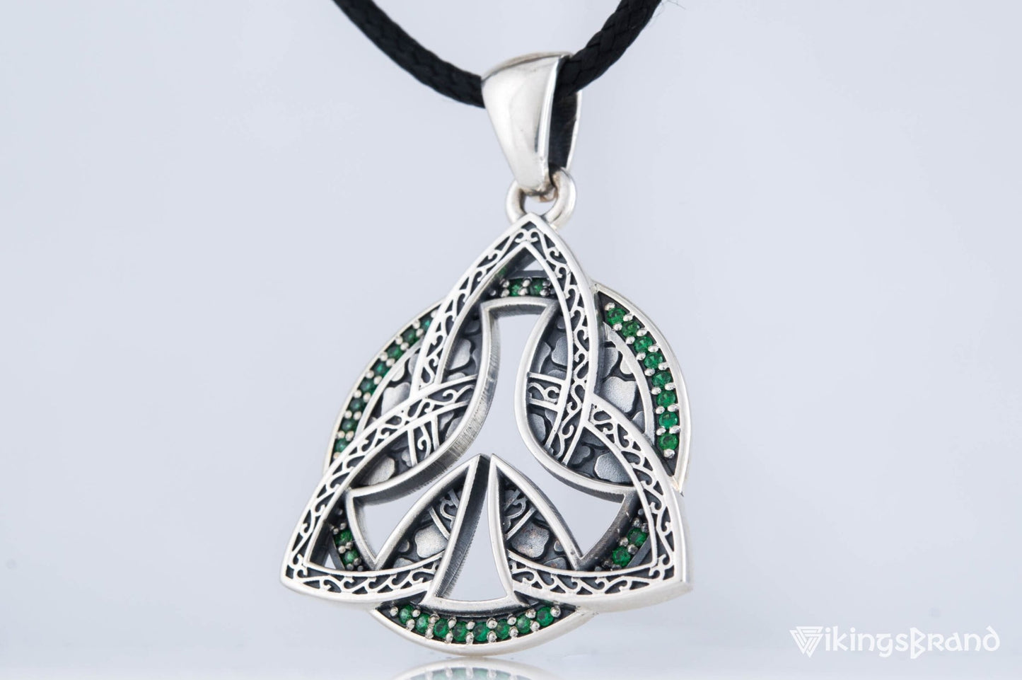 Triquetra Viking Symbol Pendant with CZ Sterling Silver Celtic Jewelry