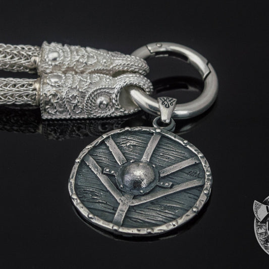 Viking woven chain with round shield pendant, 925 sterling silver – view 2