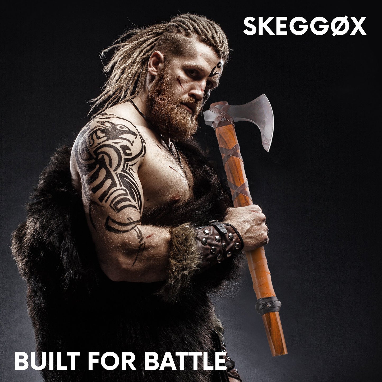 Viking Battle Axe - The Skeggøx - Hand Forged Skegg Axe Head Brown - Viking Axe of Ragnar Lothbrok