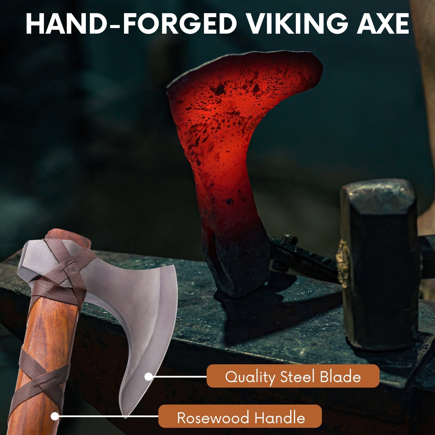 Viking Battle Axe - The Skeggøx - Hand Forged Skegg Axe Head Brown - Viking Axe of Ragnar Lothbrok