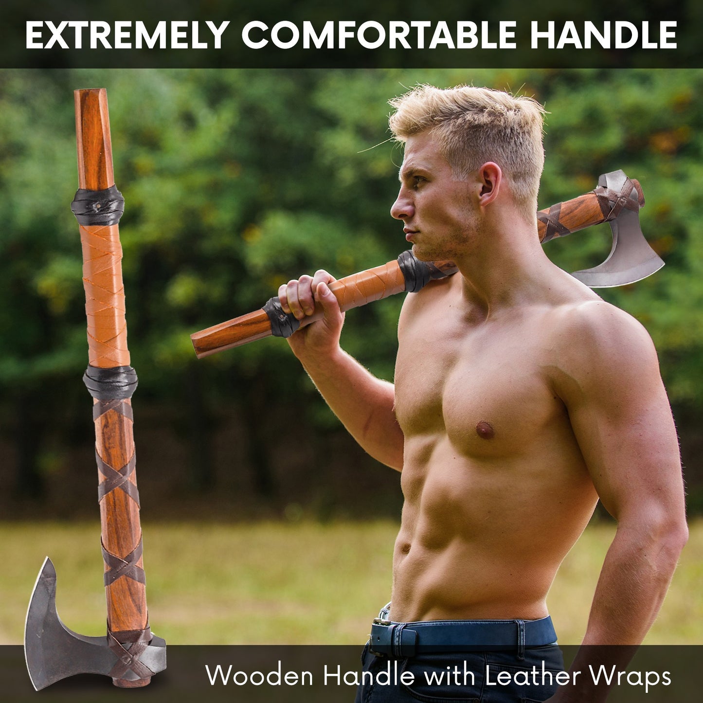 Viking Battle Axe - The Skeggøx - Hand Forged Skegg Axe Head Brown - Viking Axe of Ragnar Lothbrok