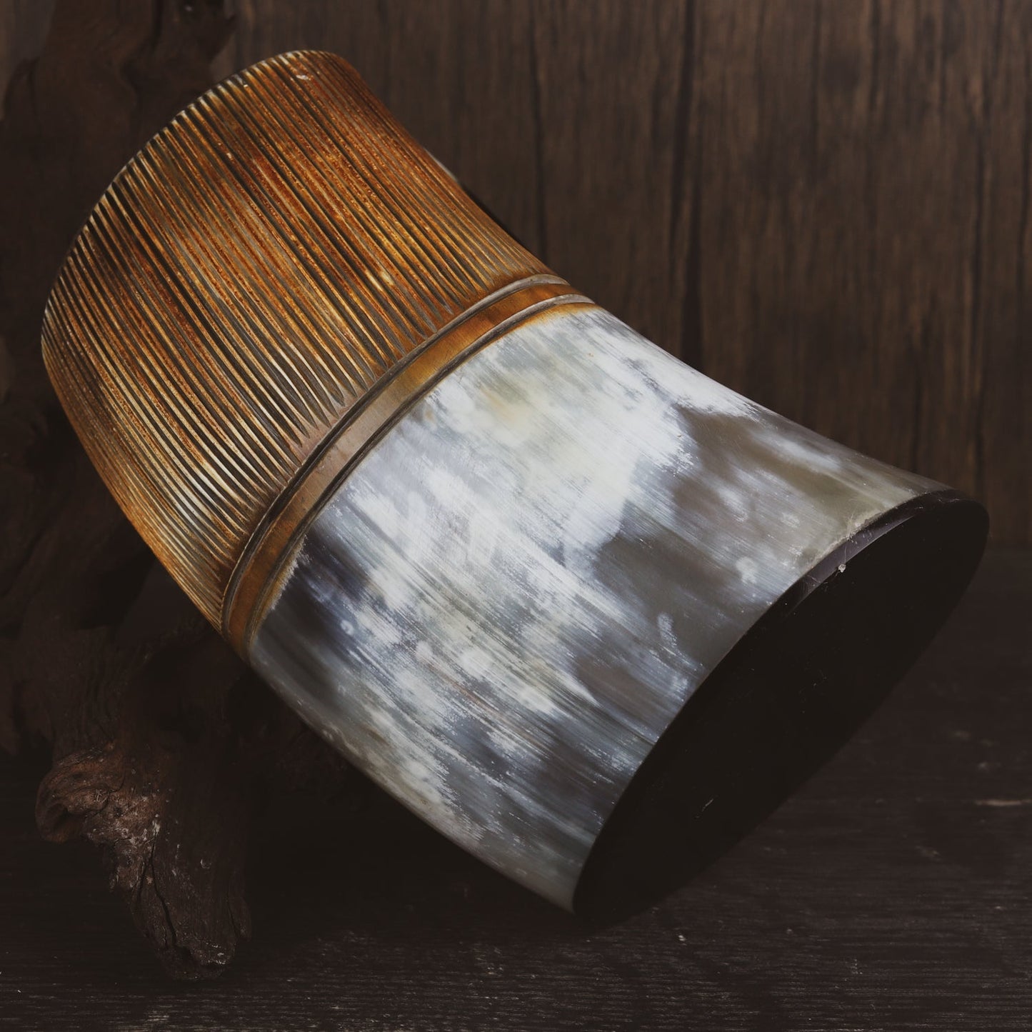 USA Shipping Only - Viking Drinking Horns - Carved Drinking Horn Mug with Medieval Burlap Sack