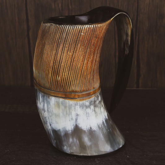 Carved Drinking Horn Mug with Medieval Burlap Sack (US Shipping Only)