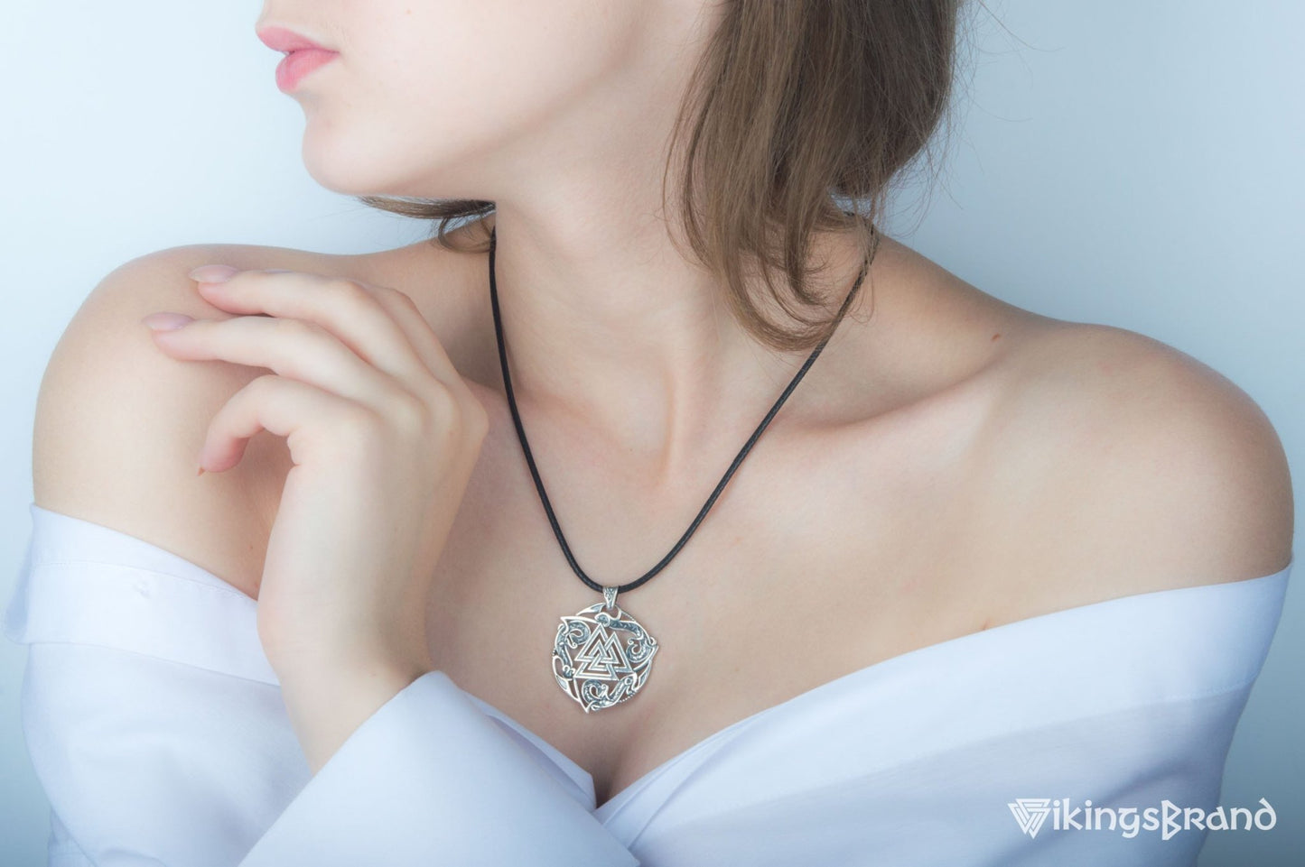 Valknut Viking Symbol Pendant with Ornament Sterling Silver Norse Jewelry