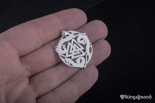 Valknut pendant in a scrollwork frame, 925 sterling silver – view 2