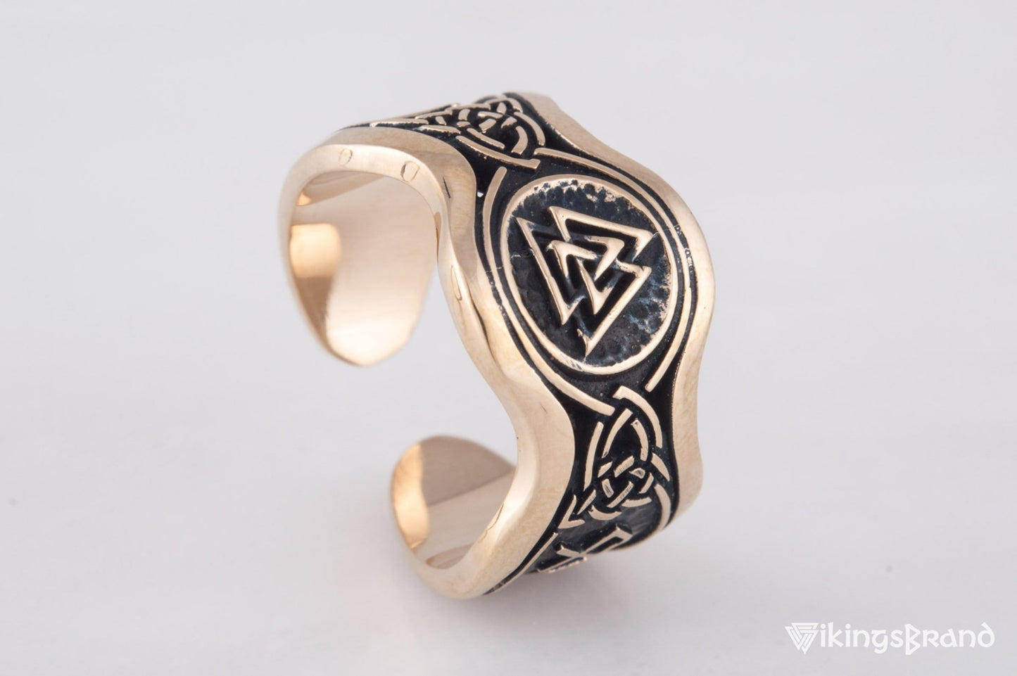 Valknut Viking Symbol With HAIL ODIN Runes Bronze Viking Ring