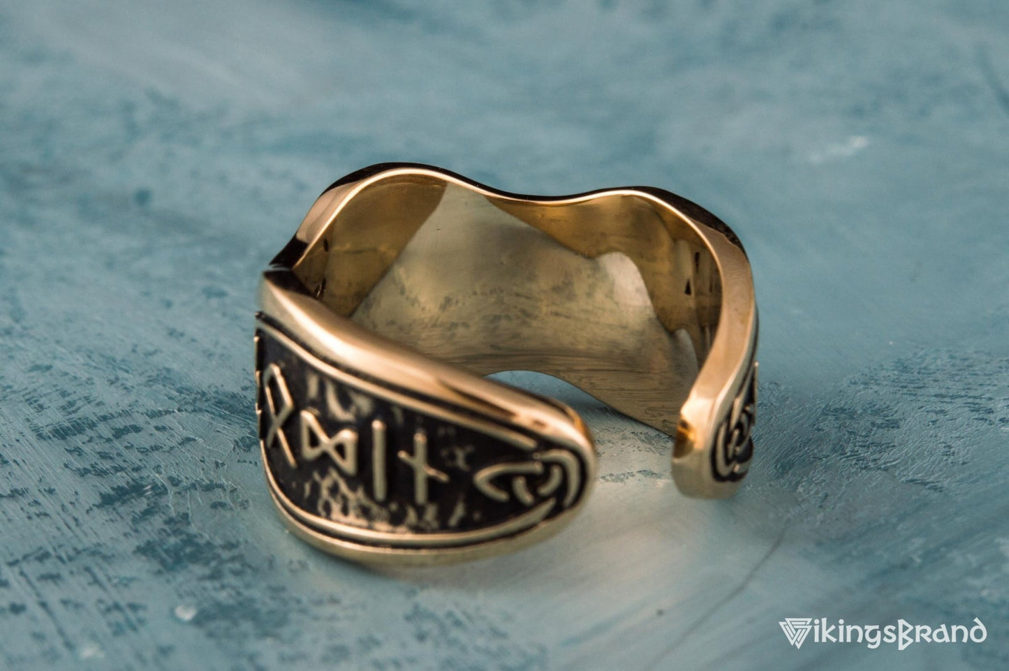 Valknut Viking Symbol With HAIL ODIN Runes Bronze Viking Ring