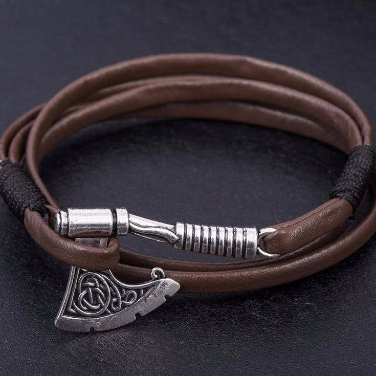 Viking Axe Leather Bracelet - VikingsBrand