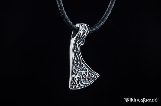 Viking Axe Pendant in Urnes Style, Sterling Silver