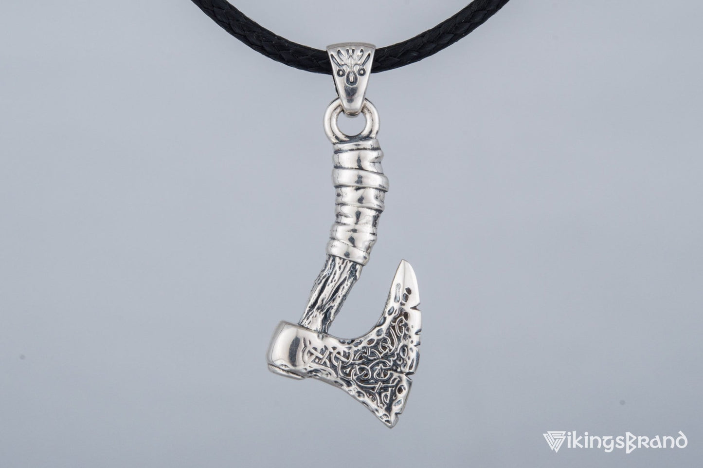 Viking Axe with Ornament Pendant Sterling Silver Norse Jewelry