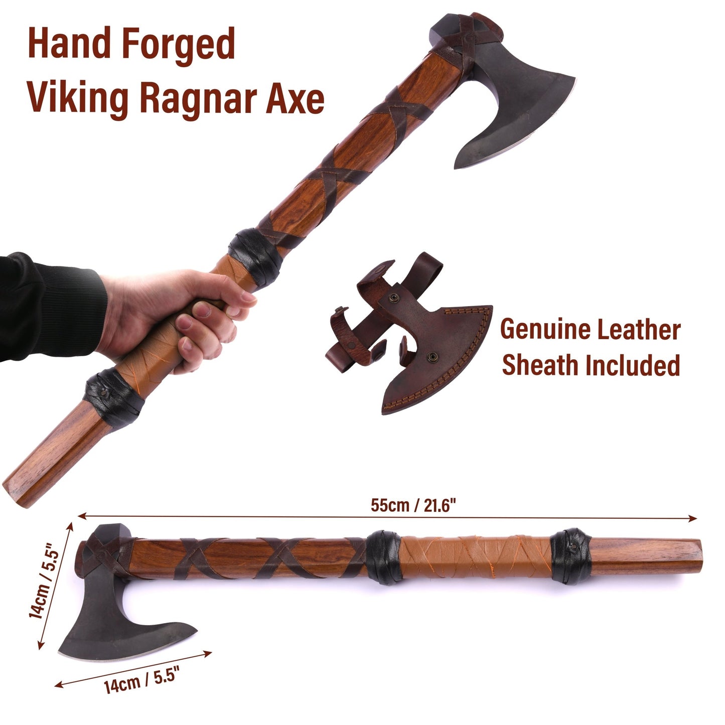 Viking Battle Axe - The Skeggøx - Hand Forged Skegg Axe Head Brown - Viking Axe of Ragnar Lothbrok