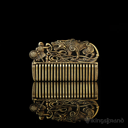 Viking Beard & Hair Brass Fenrir Comb