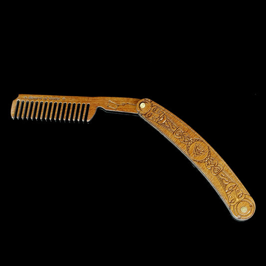 Valknut Viking Beard Comb – Folding Straight-Razor Style