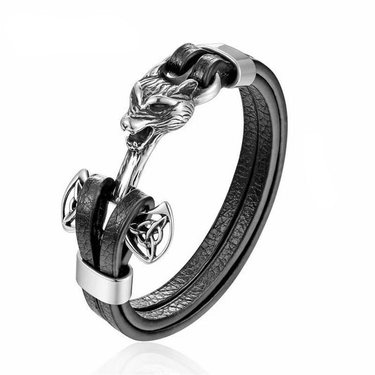 viking stainless steel and leather bracelet with charm choices – view 2