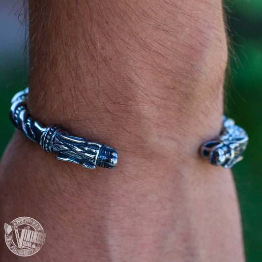 Viking Fenrir wolf head twisted bangle, stainless steel – view 2