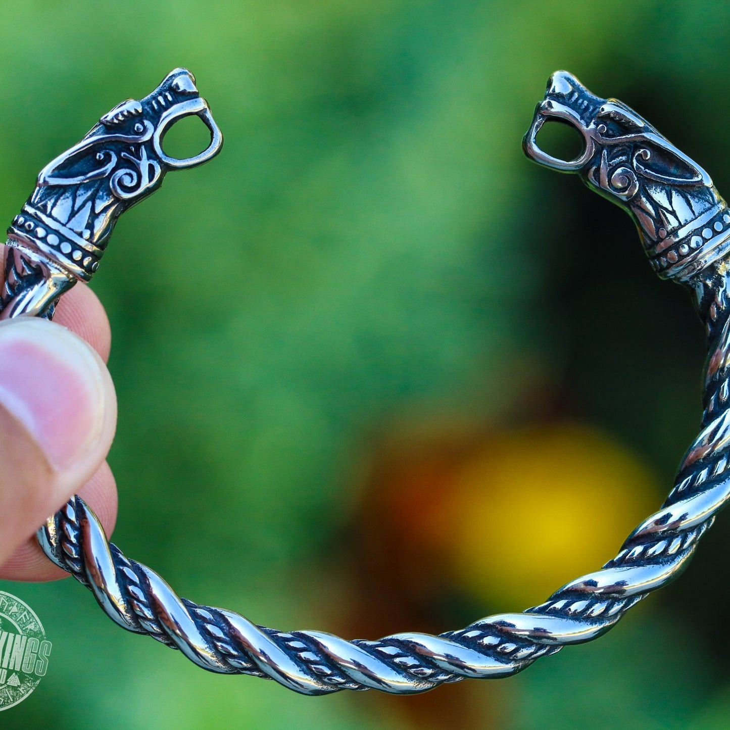 Viking Fenrir Wolf Head Twisted Bangle Bracelet Arm Ring - Stainless Steel! - VikingsBrand