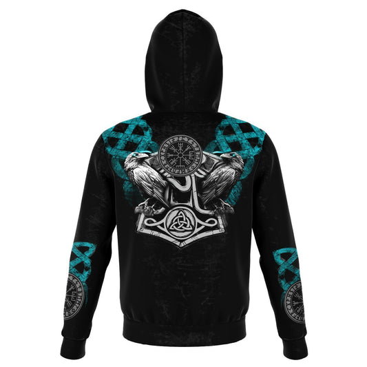 Viking Hoodie with Wolves and Ravens