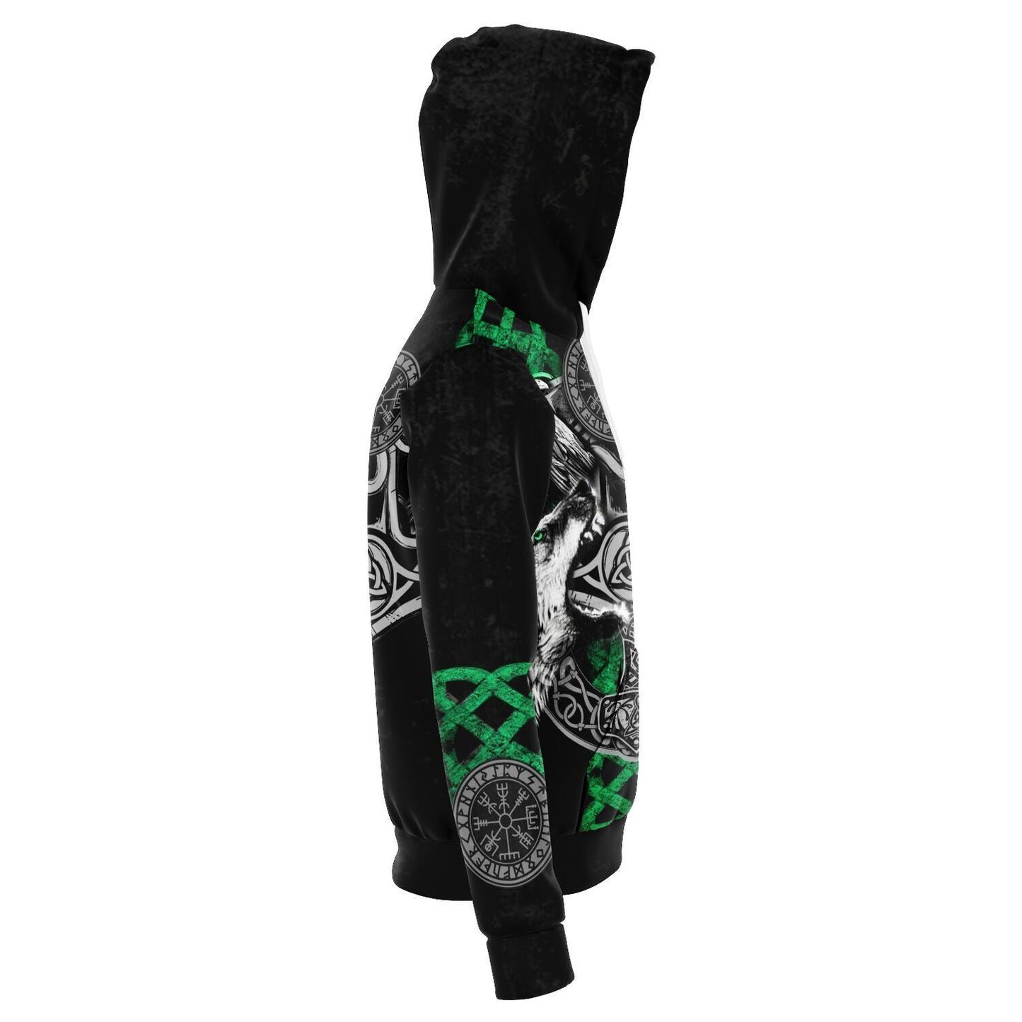 Viking Hoodie with Wolves and Ravens - Green