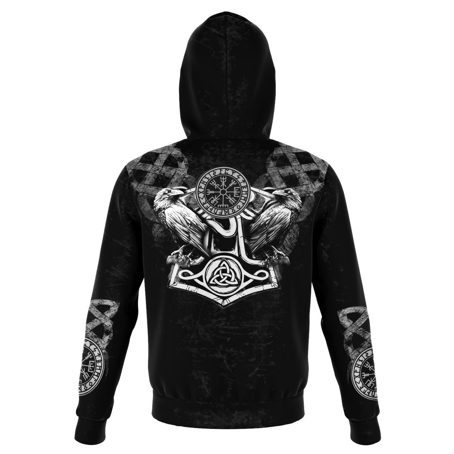 Viking Hoodie with Wolves and Ravens - Grey