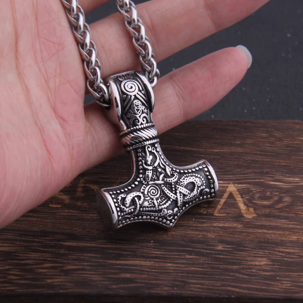 Viking Necklace Jewelry Pendant for Men - Thor Hammer Necklace