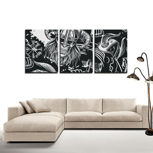 Viking Pattern 3 Panels Canvas Wall Art - VikingsBrand