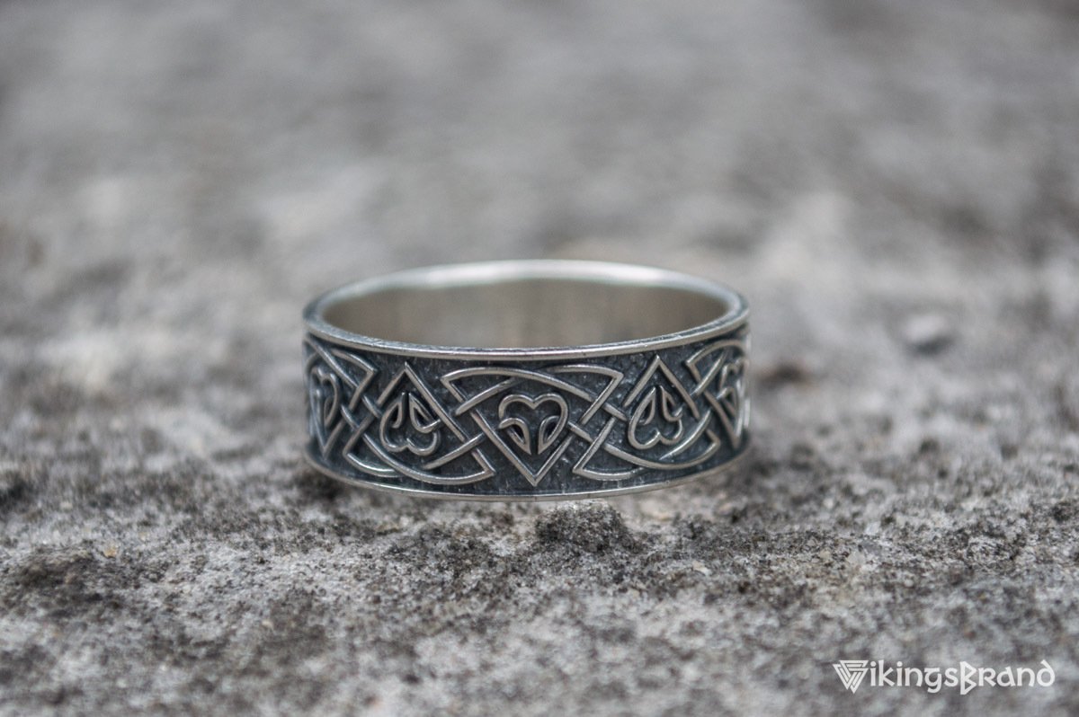 Viking Ring with Norse Ornament Sterling Silver Viking Jewelry