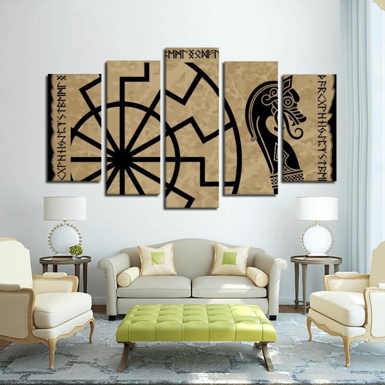 Viking Warship Drakkar - 5 Panels Canvas Wall Art - VikingsBrand