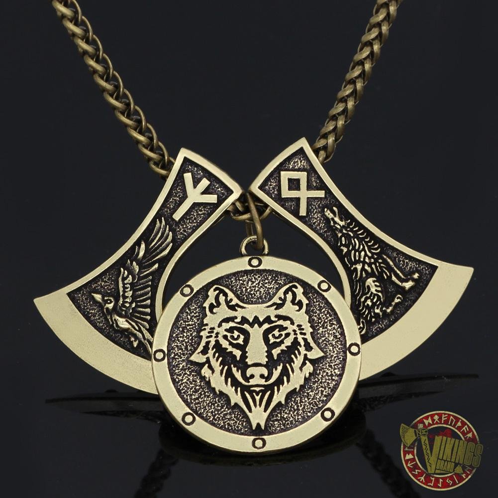 Viking Wolf & Raven Runic Necklace - VikingsBrand