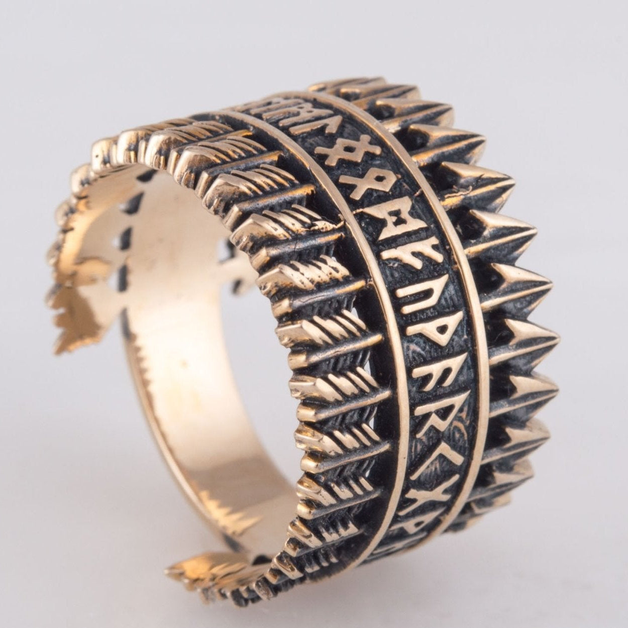 Elder Futhark runes and arrows bronze Viking ring – view 8