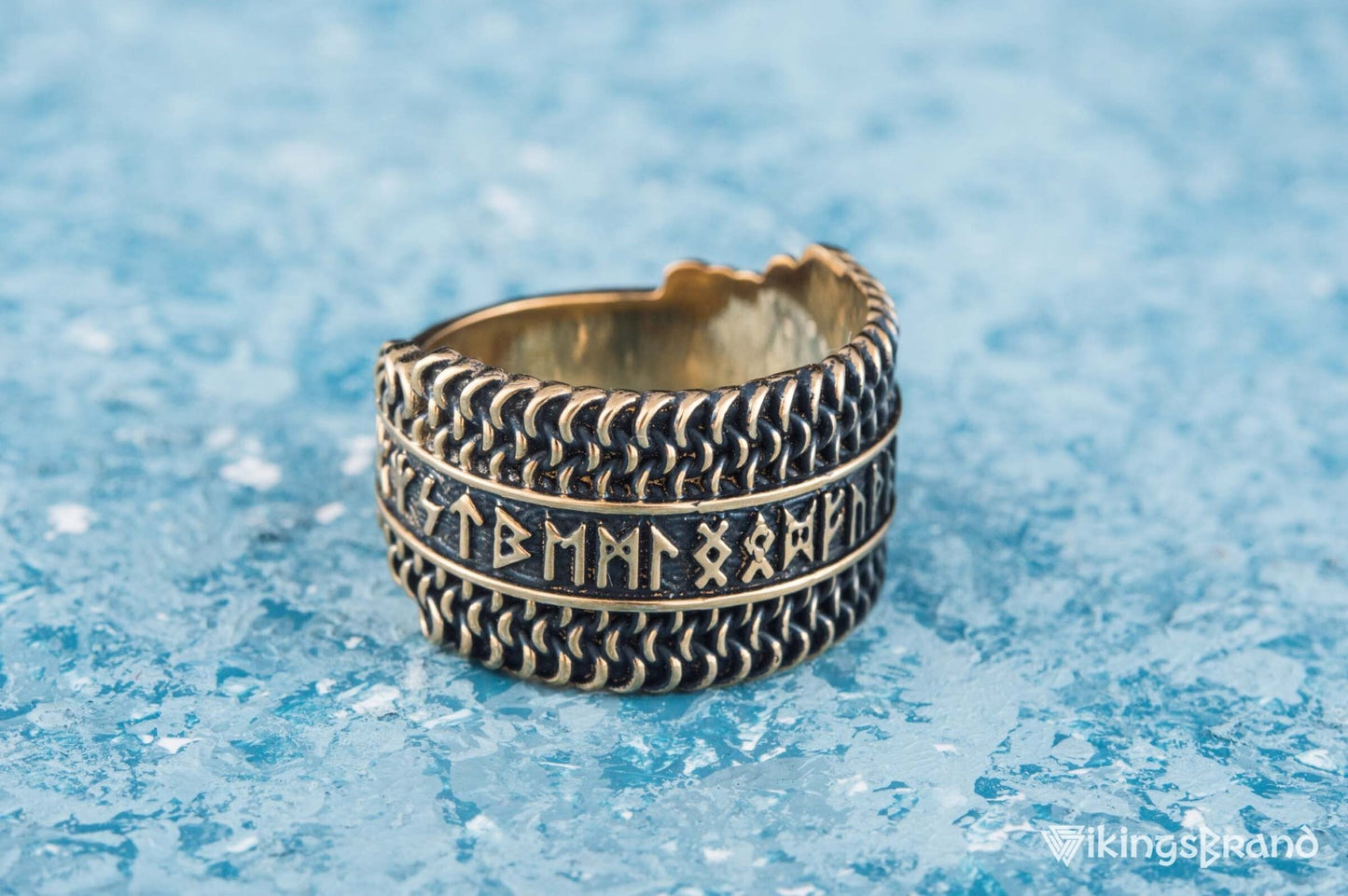 Vikings Hauberk Viking Ring with Elder Futhark Runes Broze Unique Jewelry