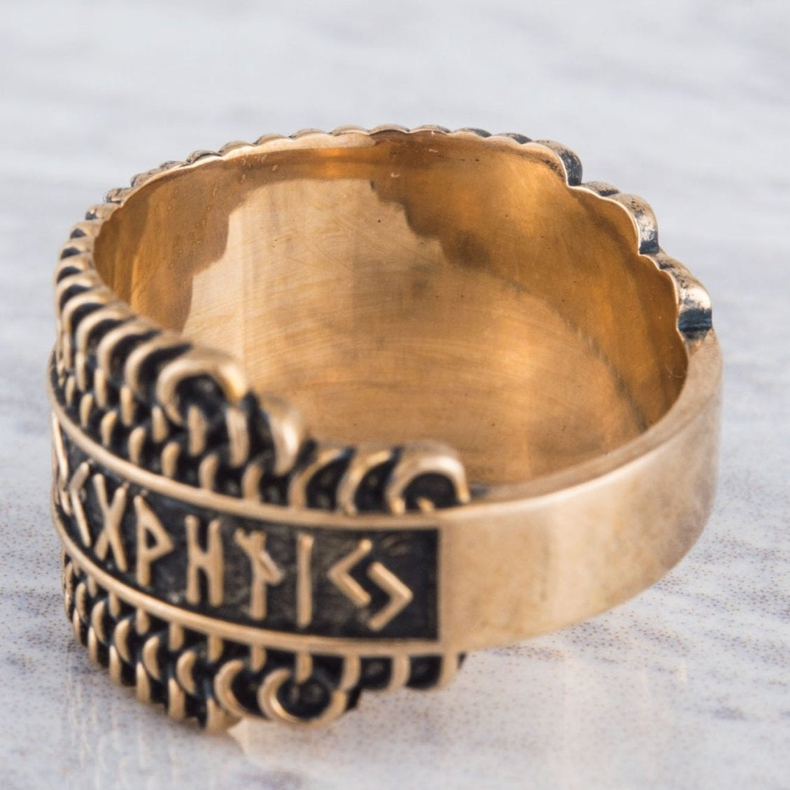 Hauberk Viking ring with Elder Futhark runes in bronze – view 8