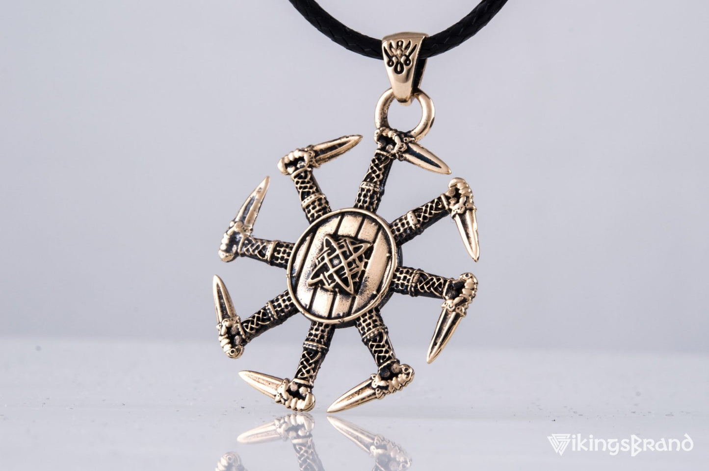 Vikings Kolovrat Pendant with Pagan Ornament Bronze Slavic Jewelry