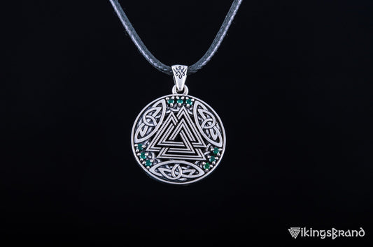 Valknut pendant with green cubic zirconia in 925 sterling silver – view 2