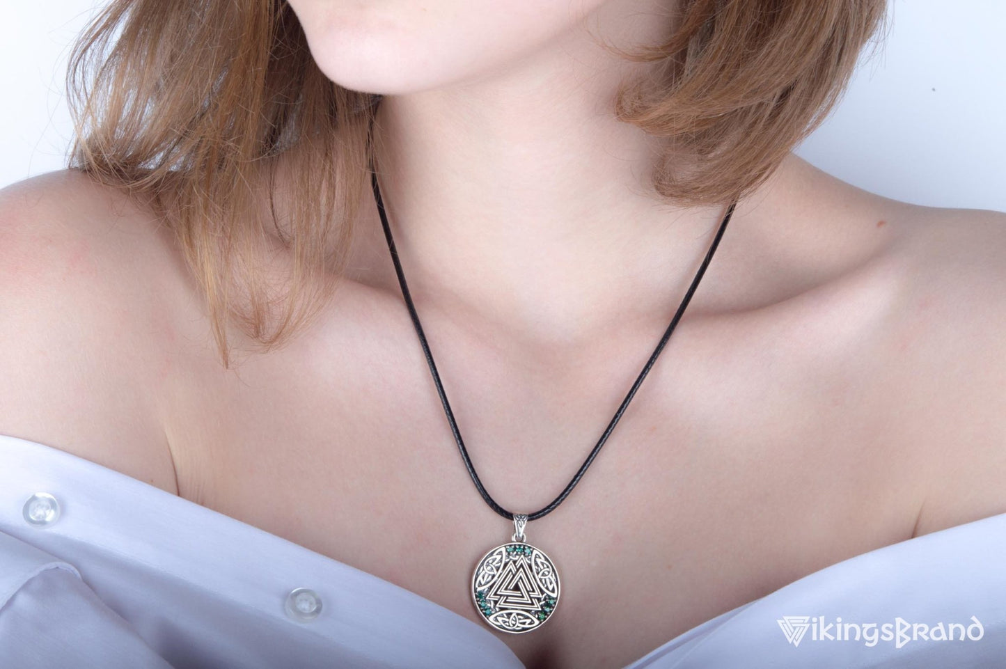 Vikings Norse Pendant with Valknut Symbol and Cubic Zirconia Sterling Silver Handmade Jewelry