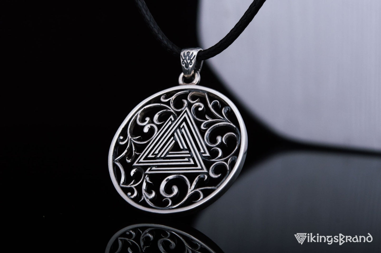 Vikings Norse Pendant with Valknut Symbol Sterling Silver Handmade Jewelry