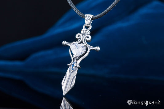 Norse Sword pendant, sterling silver with red Cubic Zirconia – view 2