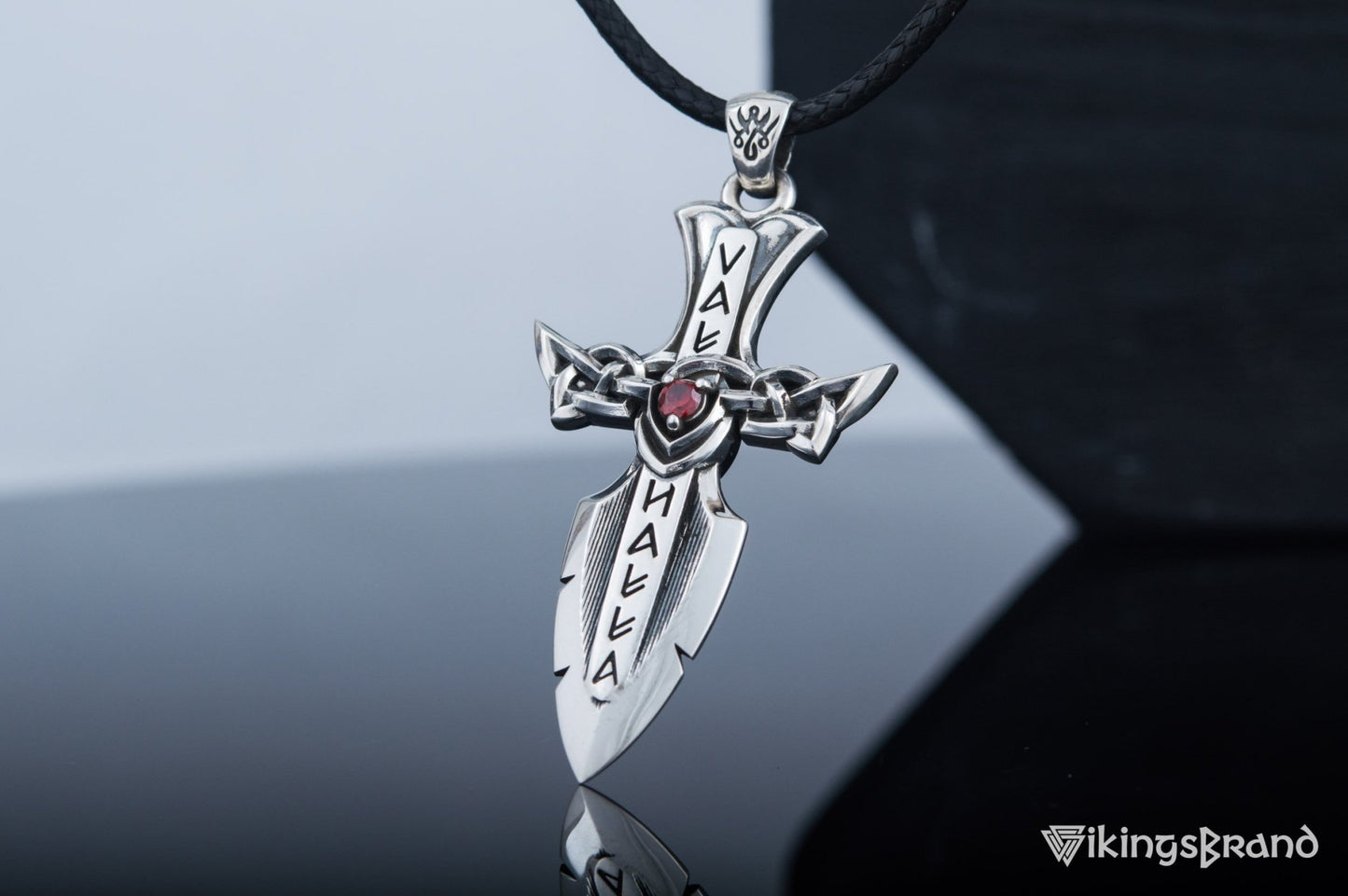 Vikings Norse Sword with Runes and Cubic Zirconia Pendant Sterling Silver Viking Jewelry