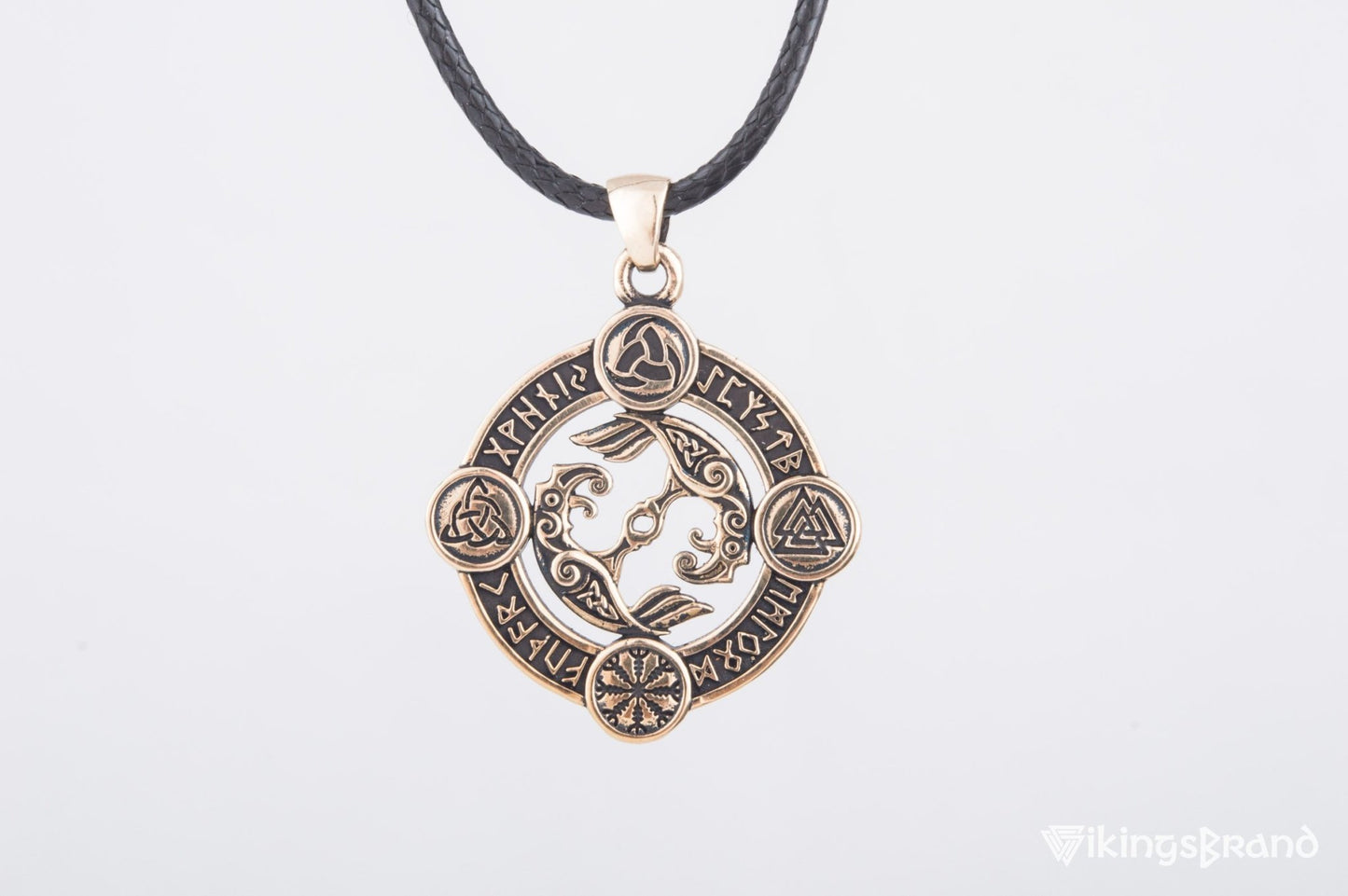 Vikings Odin Raven Pendant with Norse Symbols Bronze Viking Jewelry